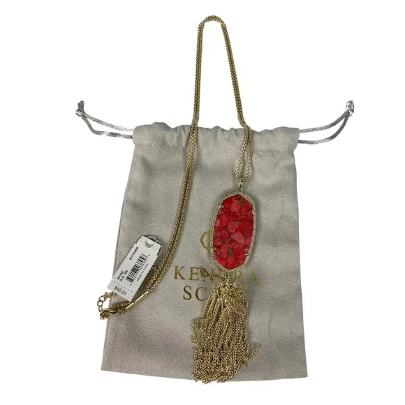 Kendra Scott Rayne Necklace In Gold NEW $90 Bronze Veined Red Magnesite - Picture 1 of 3